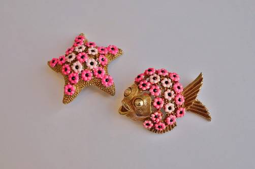 Hattie Carnegie fish brooch and starfish, 1950`s ca, American